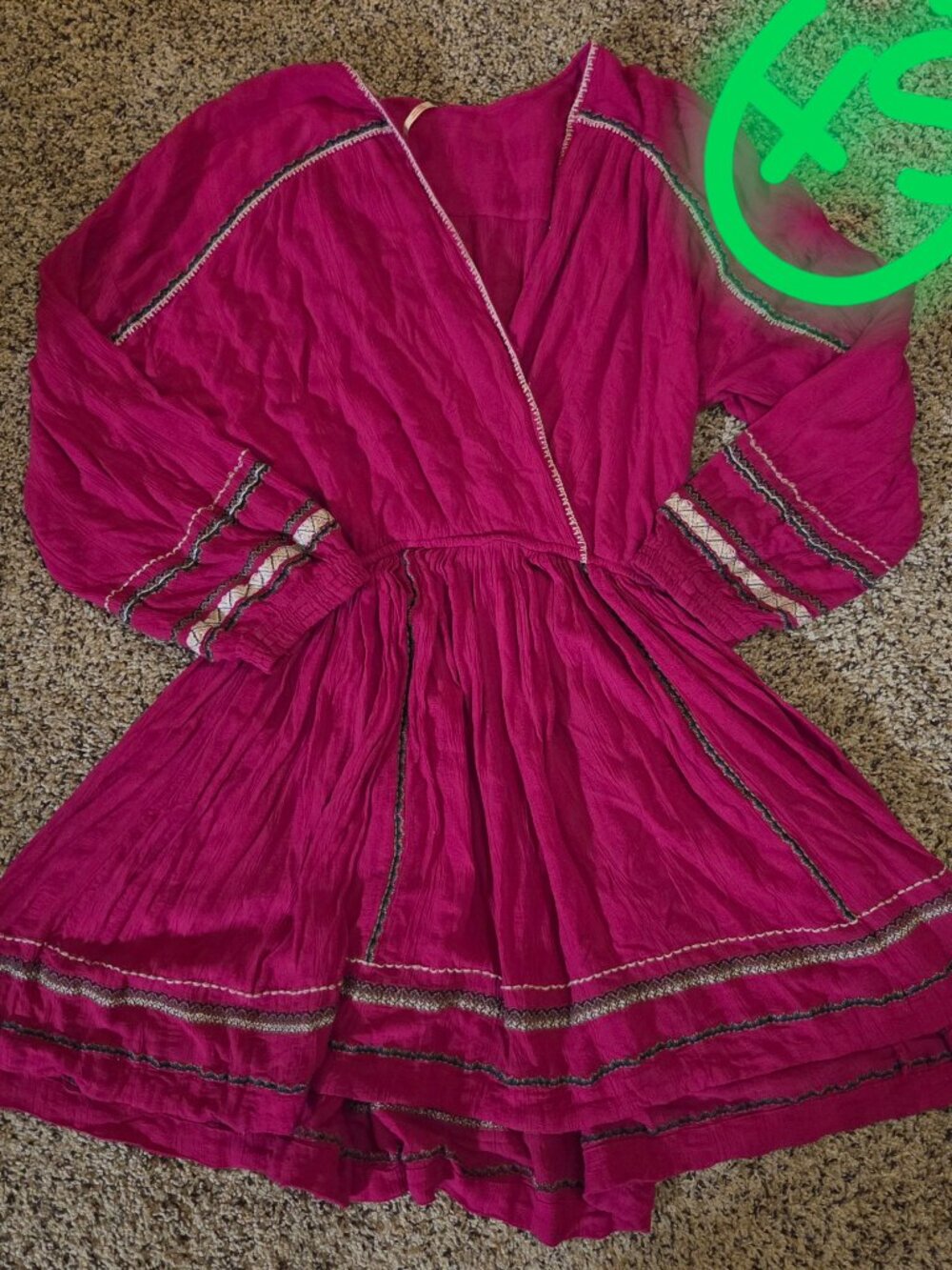FREE PEOPLE Delilah Embroidered Wrap Dress Malibu Pink SIZE XS X-SMALL